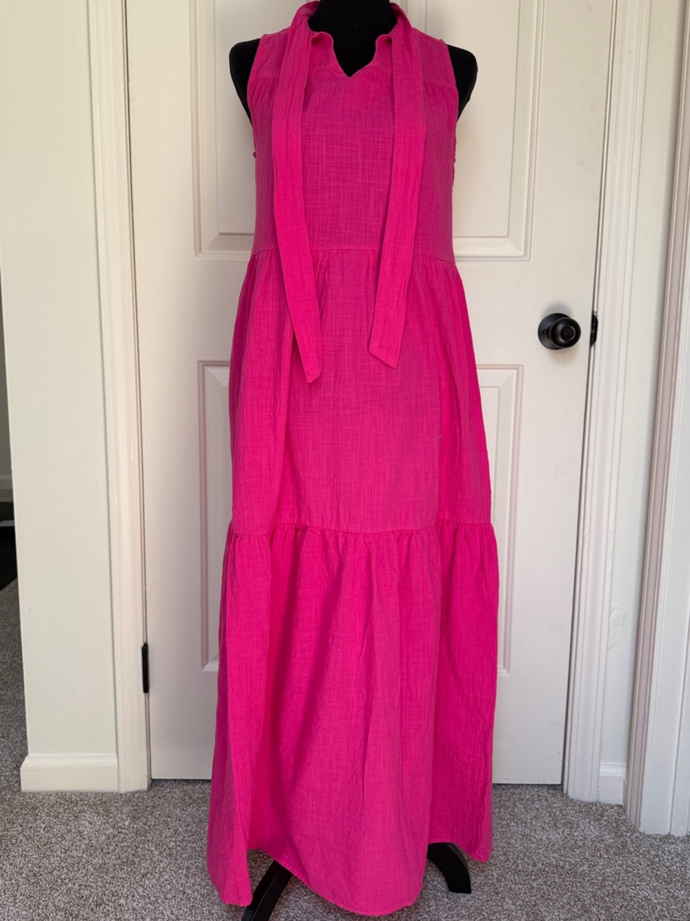 LILI-SIDONIO Tie-Neck Maxi Dress in Hot Pink